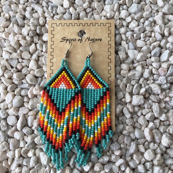 LAST 1! NEW Spirit of Nature French Wire Drop Earrings Aqua Multi Seed Bead Boho - Picture 5 of 6